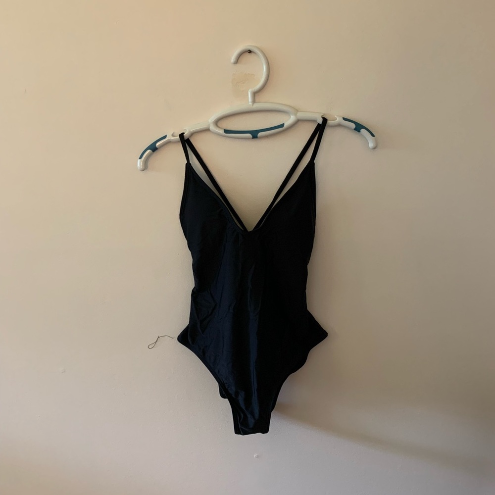 New Medium Black Swimsuit One Piece Lace Up Back